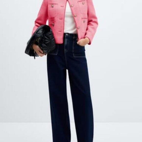 Tweed Cropped Blazer Collarless Button Down Vintage Chic Work Office - Picture 7 of 8